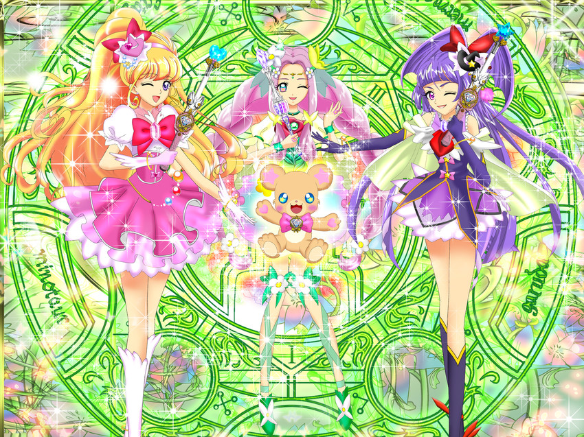 cure miracle, cure magical, mofurun, and cure felice (precure and 1 more) drawn by luna_rune