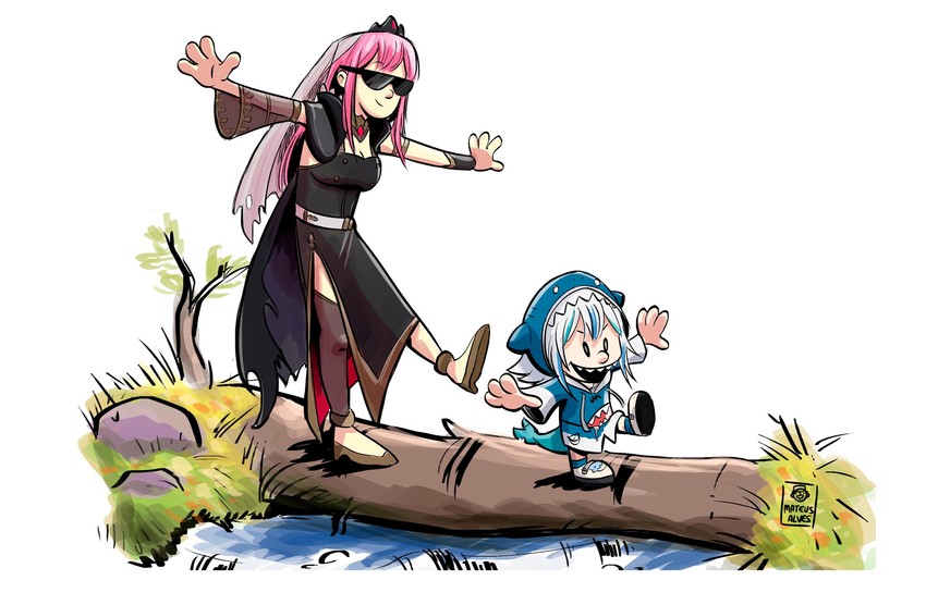 gawr gura and mori calliope (hololive and 2 more) drawn by mat_(matdesenheiro)