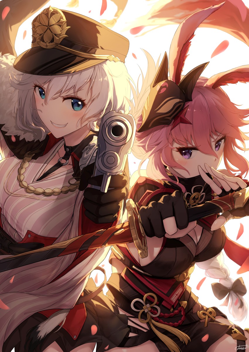 yae sakura, kallen kaslana, and yae kasumi (honkai and 1 more) drawn by xfate