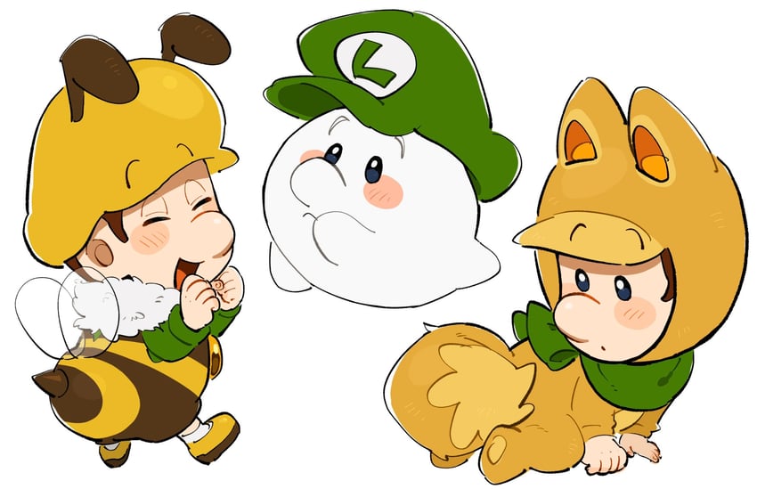 mario, luigi, baby luigi, kitsune luigi, boo mario, and 2 more (mario and 2 more) drawn by mimimi_(mimimim9999)