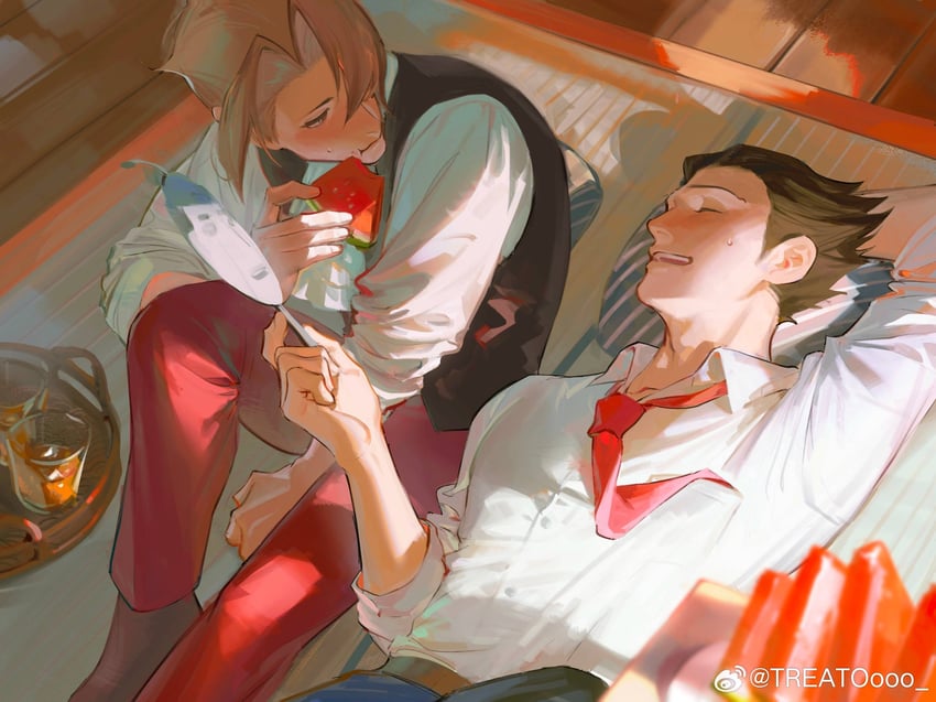phoenix wright and miles edgeworth (ace attorney) drawn by brandybuck