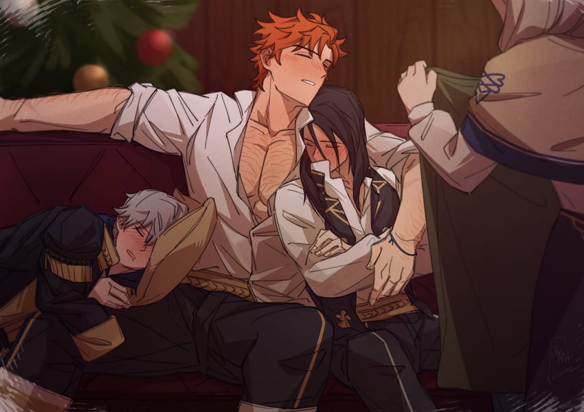 sylvain jose gautier, felix hugo fraldarius, mercedes von martritz, and ashe ubert (fire emblem and 1 more) drawn by satodee