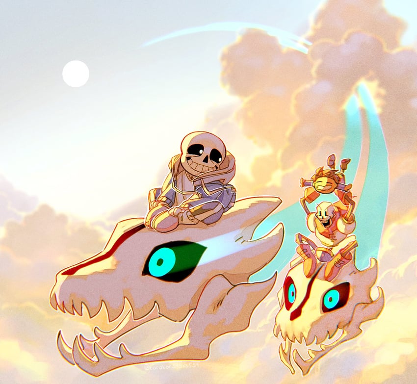 frisk, sans, and papyrus (undertale) drawn by noah_(rokoroko)