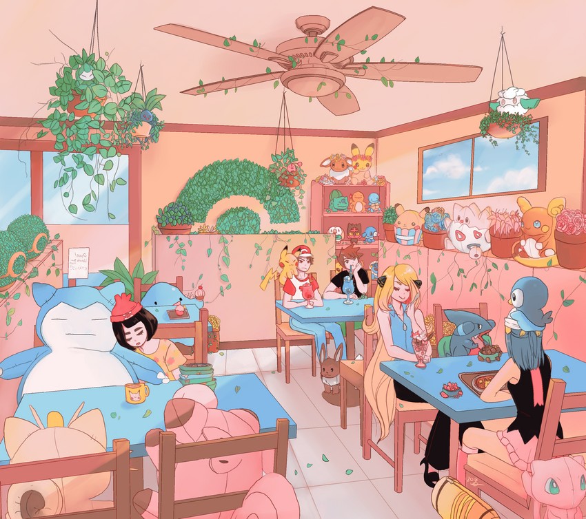 pikachu, dawn, cynthia, red, eevee, and 23 more (pokemon and 3 more) drawn by bulbacactus