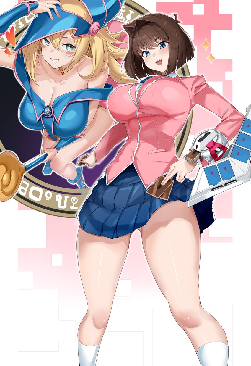 dark magician girl and mazaki anzu (yu-gi-oh!) drawn by maruyaa_(malya1006)