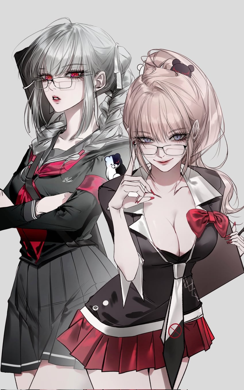 enoshima junko, monokuma, and pekoyama peko (danganronpa and 2 more) drawn by dabong