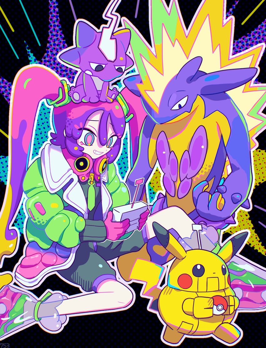 hatsune miku, pikachu, toxtricity, toxel, and poison miku (pokemon and 2 more) drawn by nagomi_(_nagomi_)