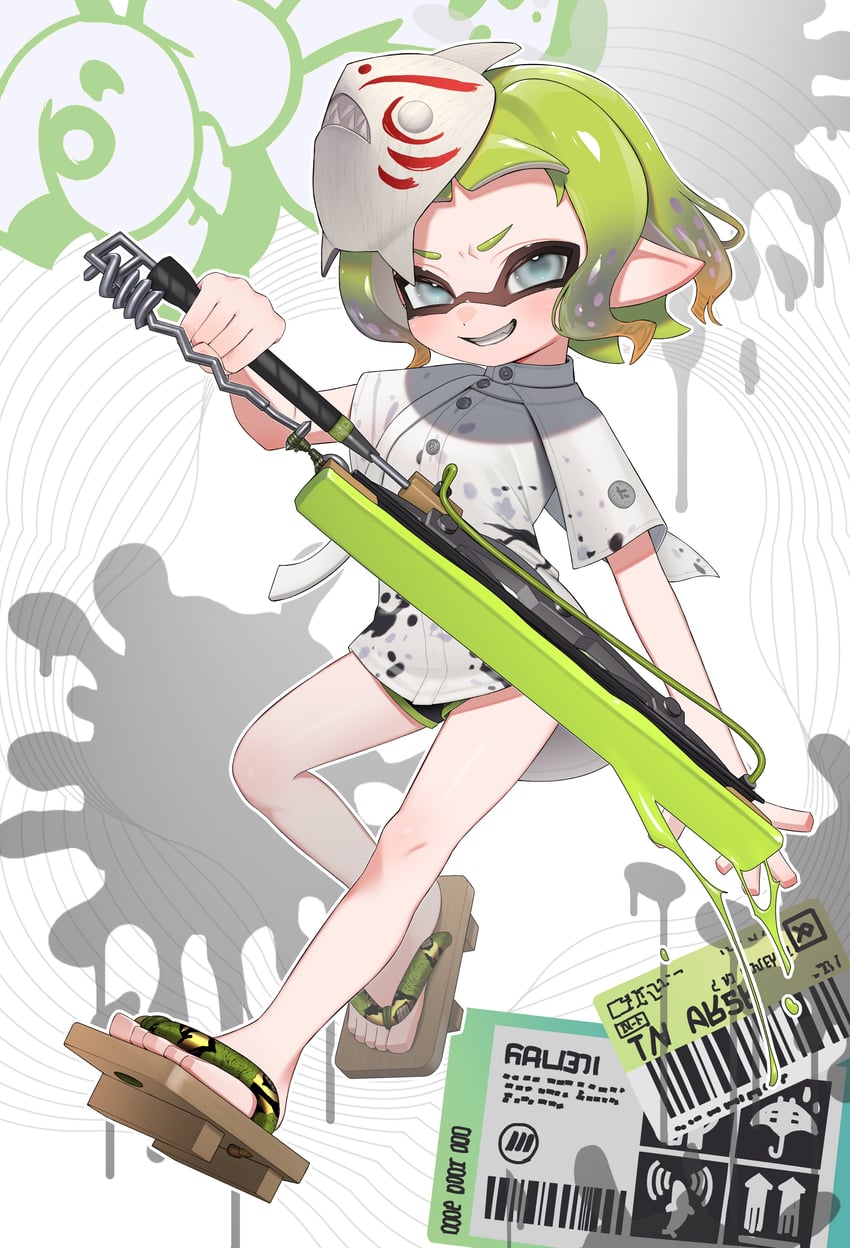inkling player character and inkling girl (splatoon and 1 more) drawn by puchiman