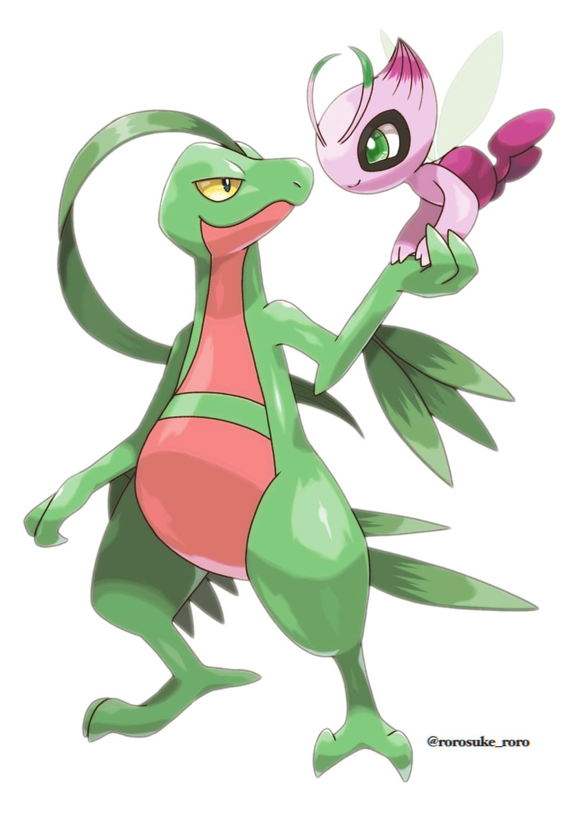 celebi and grovyle (pokemon and 2 more) drawn by rorosuke
