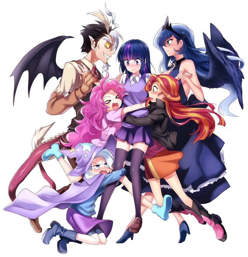twilight sparkle, pinkie pie, princess luna, sunset shimmer, trixie lulamoon, and 1 more (my little pony and 2 more) drawn by re_ghotion