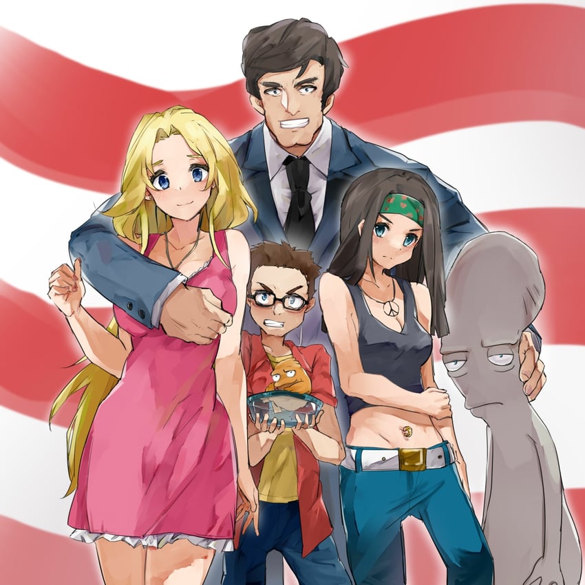 francine smith, steve smith, hayley smith, stan smith, roger, and 1 more (american dad!) drawn by asai_(asai29302179)