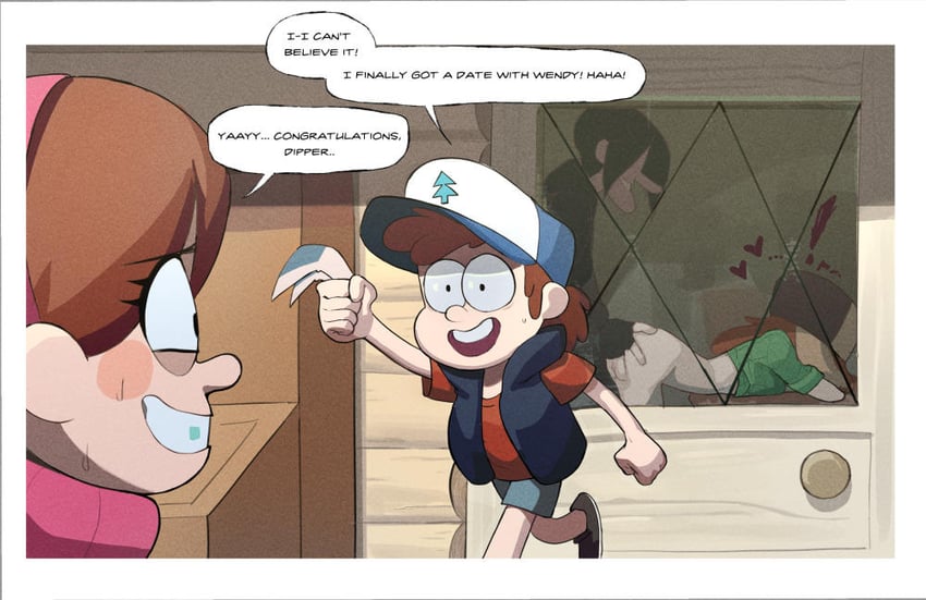 mabel pines, dipper pines, wendy corduroy, and robbie valentino (gravity falls) drawn by amugea and matchattea