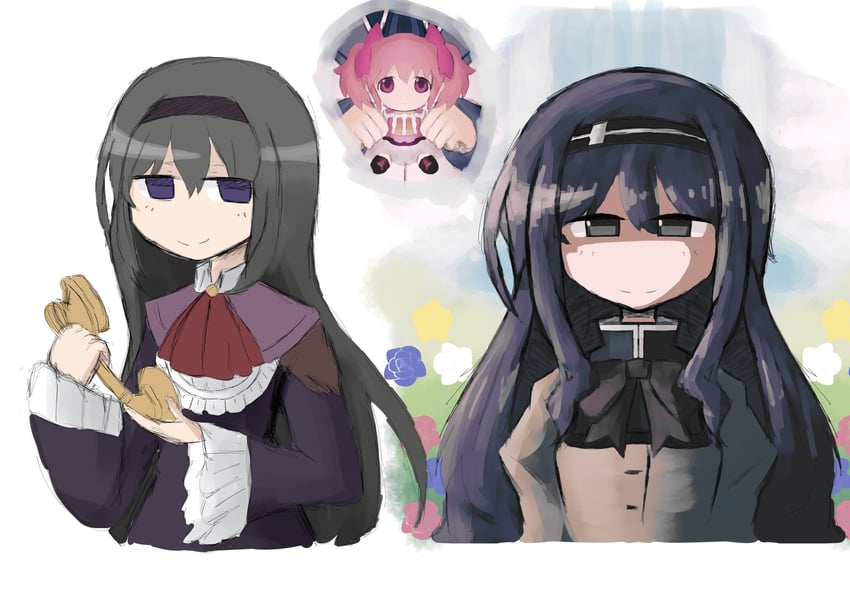 akemi homura and kaname madoka (mahou shoujo madoka magica and 1 more) drawn by iesonatana