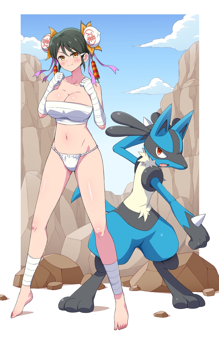 lucario and meimei (pokemon and 2 more) drawn by eggman_(ni_tamagoex)