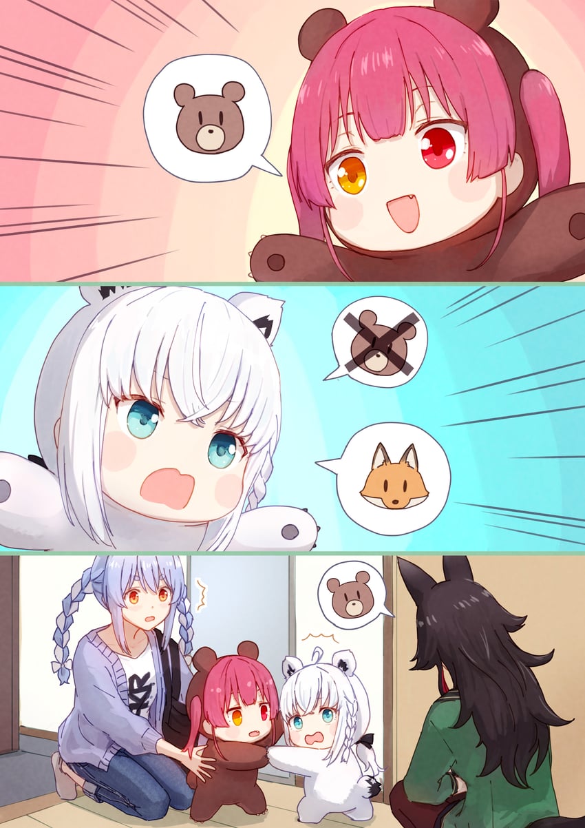 houshou marine, shirakami fubuki, usada pekora, ookami mio, and houshou kumarine (hololive) drawn by yami_ara