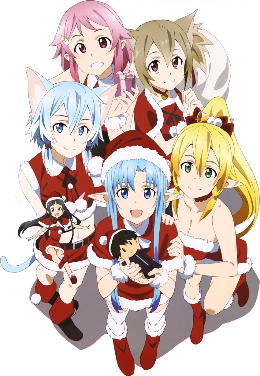 asuna, kirito, sinon, leafa, silica, and 2 more (sword art online) drawn by maeda_tatsuyuki