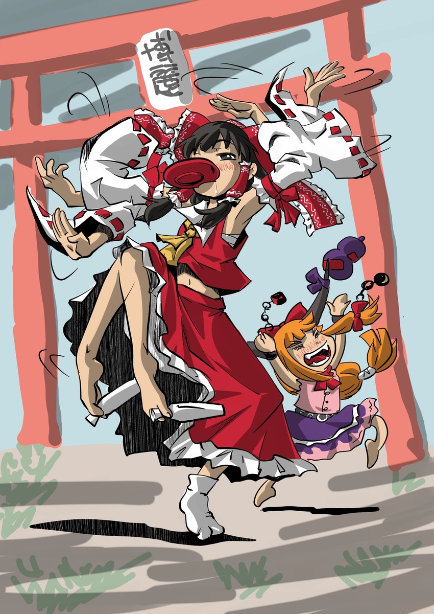 hakurei reimu and ibuki suika (touhou) drawn by udppagen