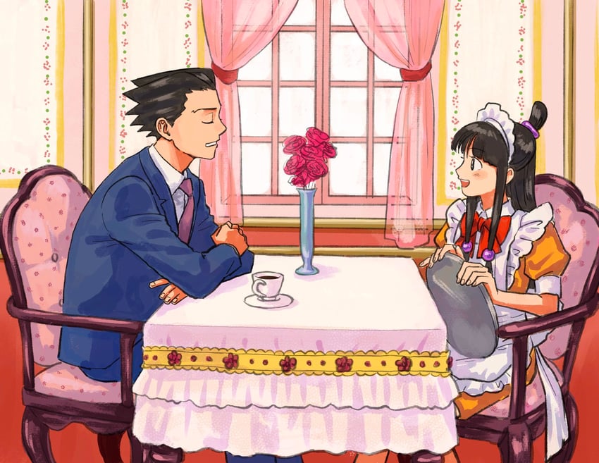 phoenix wright and maya fey (ace attorney and 1 more) drawn by renshu_usodayo