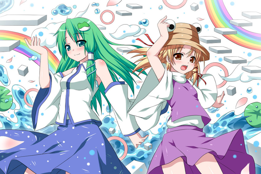 kochiya sanae, moriya suwako, and pyonta (touhou) drawn by yano_mitsuki_(nanairo)