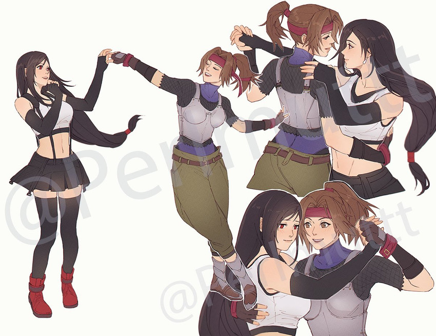 tifa lockhart and jessie rasberry (final fantasy and 2 more) drawn by pudelmudel