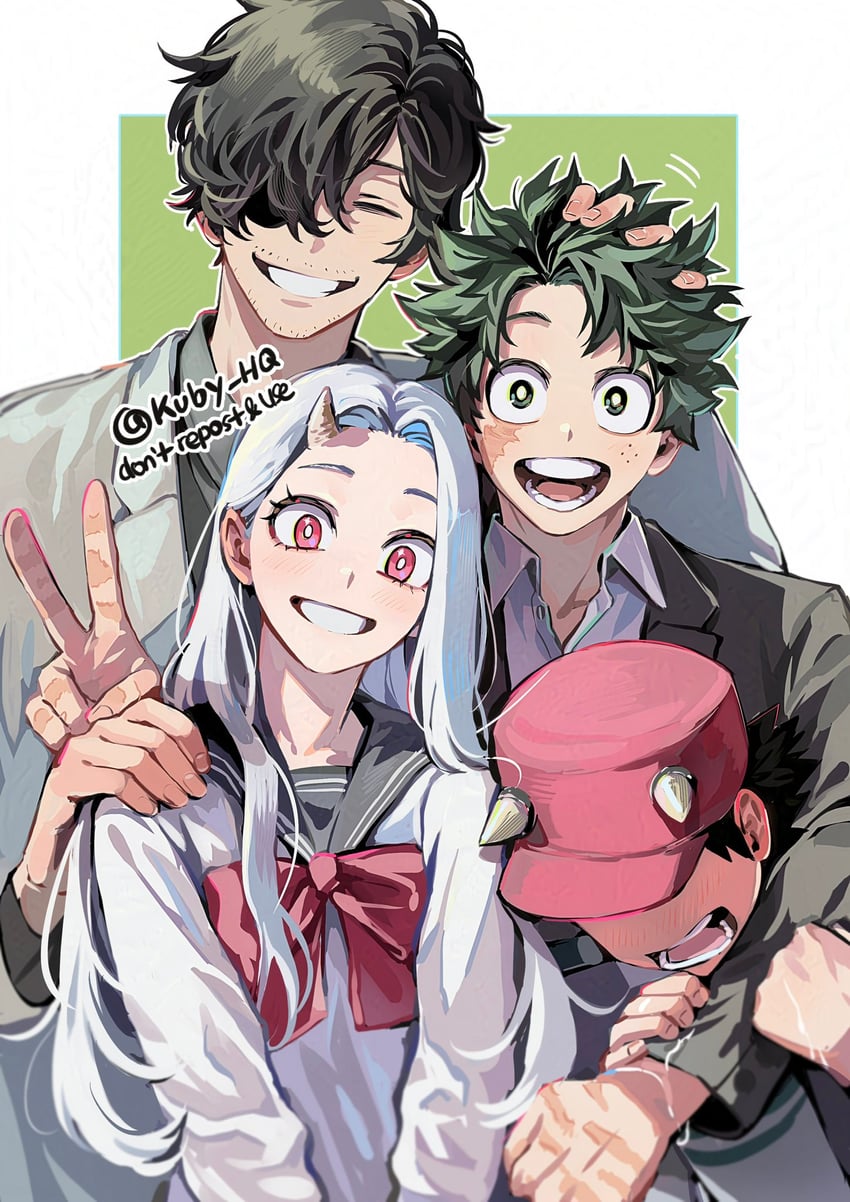 midoriya izuku, aizawa shota, eri, and izumi kota (boku no hero academia) drawn by kuby_hq