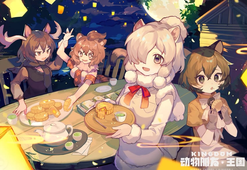 alpaca suri, lion, moose, and chevrotain (kemono friends and 1 more)