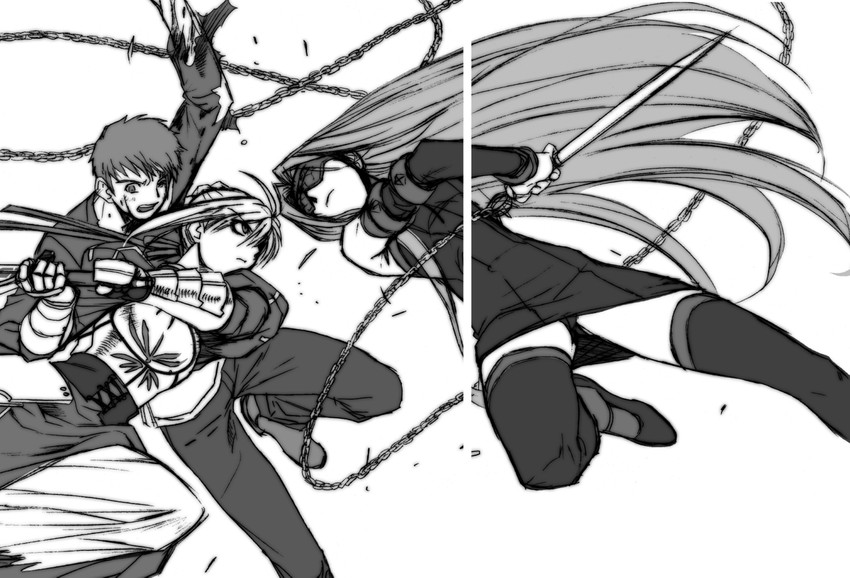 artoria pendragon, saber, emiya shirou, and medusa (fate and 1 more) drawn by hiroe_rei