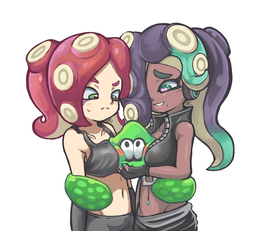 inkling player character, marina, and takozonesu (splatoon) drawn by takamame