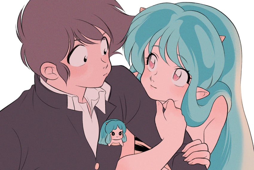 lum and moroboshi ataru (urusei yatsura) drawn by chankiiko