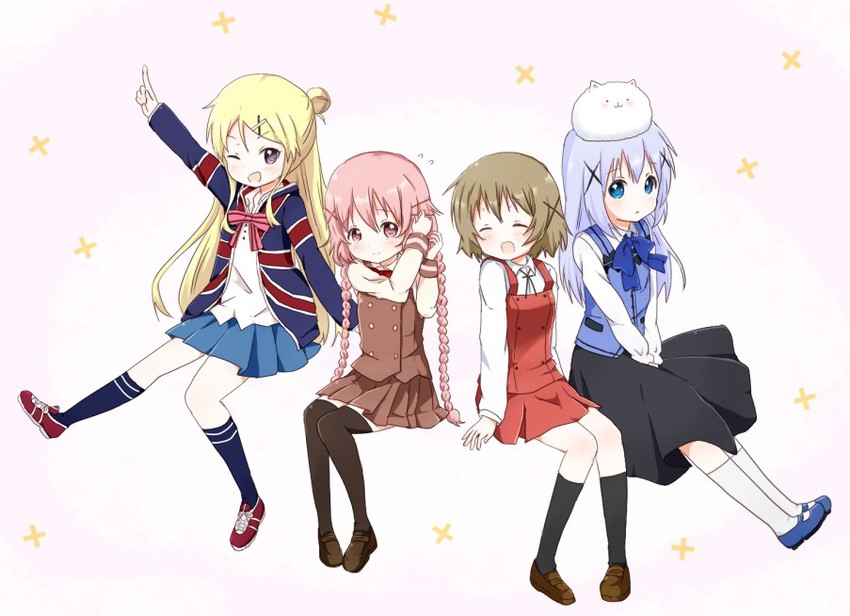 kafuu chino, tippy, yuno, kujou karen, and moeta kaoruko (gochuumon wa usagi desu ka? and 4 more) drawn by mearian