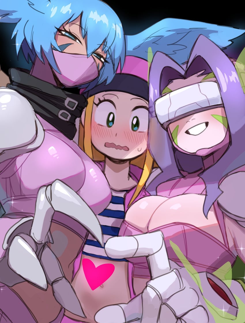 fairimon, shutumon, and orimoto izumi (digimon and 1 more) drawn by 0lightsource