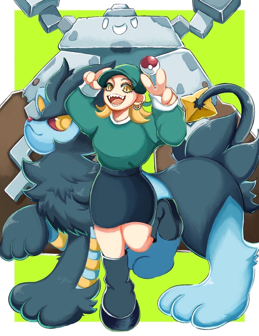 luxray and stonjourner (original and 1 more) drawn by gorugon01