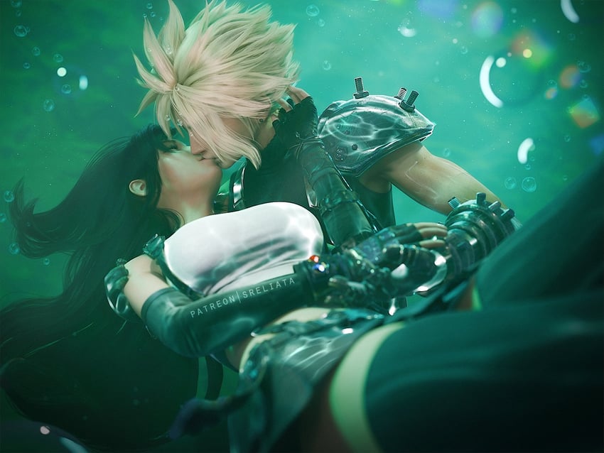 tifa lockhart and cloud strife (final fantasy and 2 more) drawn by sreliata