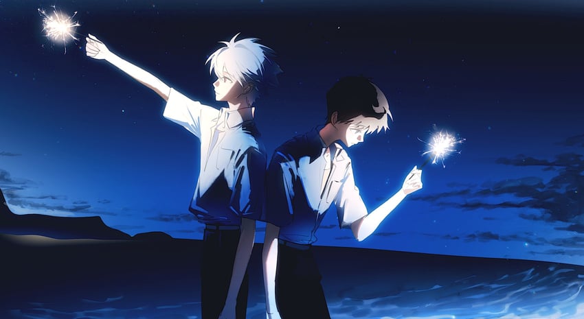 ikari shinji and nagisa kaworu (neon genesis evangelion) drawn by fengguai