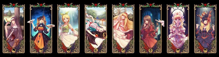 elisabeth von wettin, elyse, schneewittchen, lafrenze, dornroeschen, and 4 more (sound horizon and 2 more) drawn by yeruen