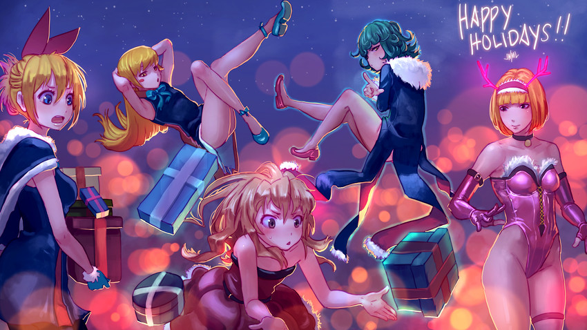 oshino shinobu, tatsumaki, aisaka taiga, kirisaki chitoge, and midorikawa hana (monogatari and 4 more) drawn by justin_leyva_(steamy_tomato)