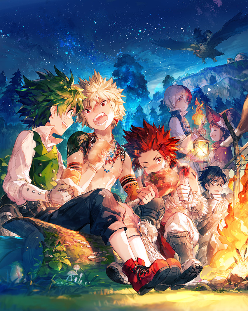 midoriya izuku, bakugou katsuki, uraraka ochaco, todoroki shoto, kirishima eijiro, and 1 more (boku no hero academia) drawn by scorpion5050