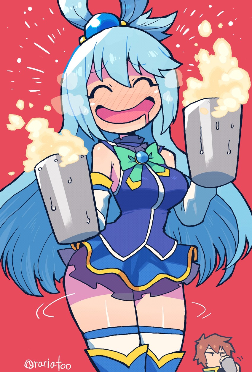 aqua and satou kazuma (kono subarashii sekai ni shukufuku wo!) drawn by rariatto_(ganguri)