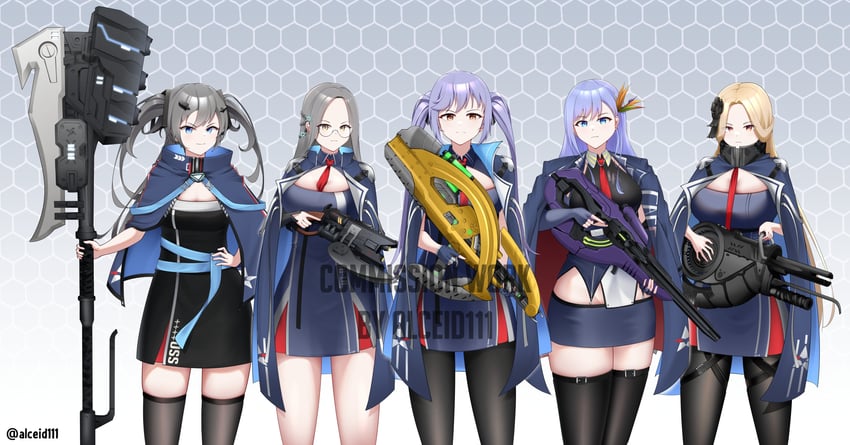 essex, intrepid, shangri-la, ticonderoga, and bunker hill (azur lane and 1 more) drawn by alceid