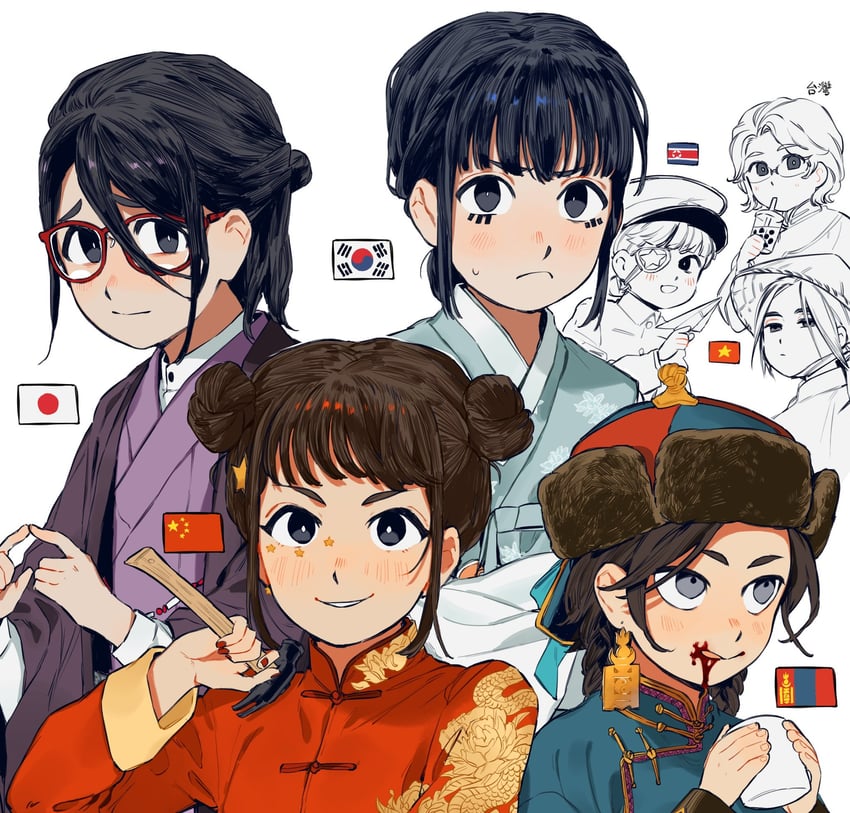 mongolia, china, japan, south korea, north korea, and 2 more (original) drawn by nanimonothing