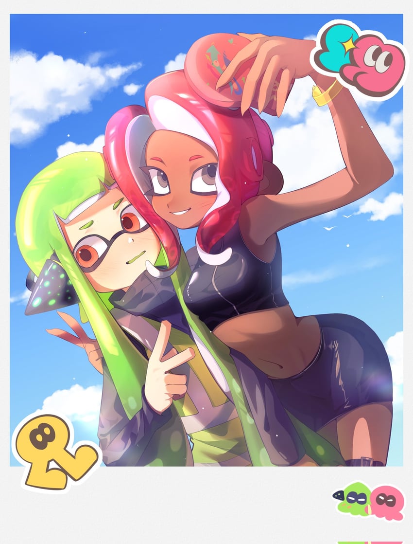 inkling player character, inkling girl, octoling player character, octoling girl, agent 8, and 1 more (splatoon and 1 more) drawn by fifi_(fifiwinofi)