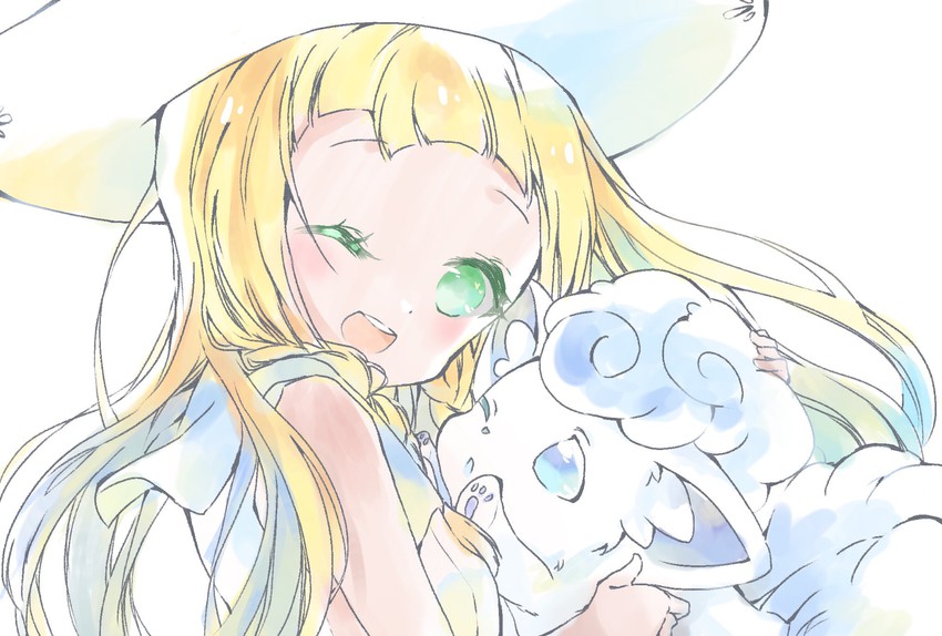 lillie and alolan vulpix (pokemon and 1 more) drawn by airi_(megumi0216)