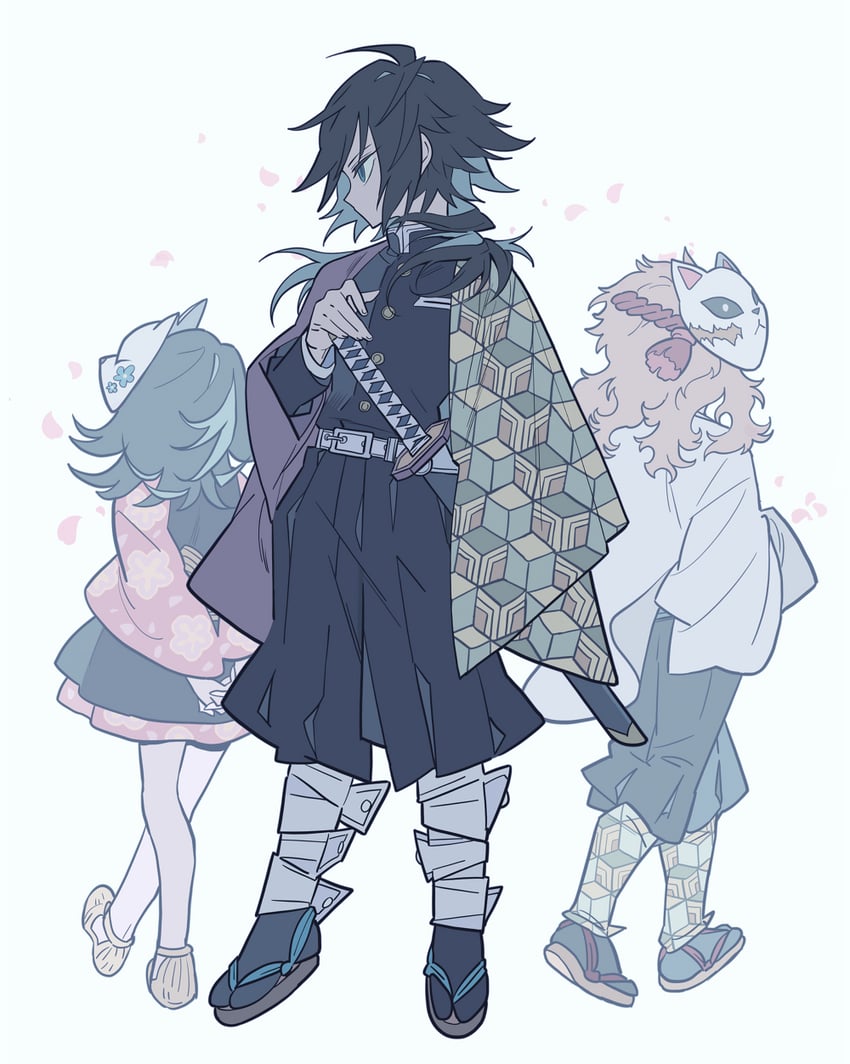 tomioka giyuu, sabito, and makomo (kimetsu no yaiba) drawn by meremero