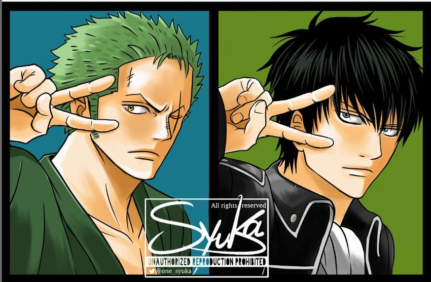 roronoa zoro, hijikata toushirou, and nakai kazuya (one piece and 1 more) drawn by one_syuka