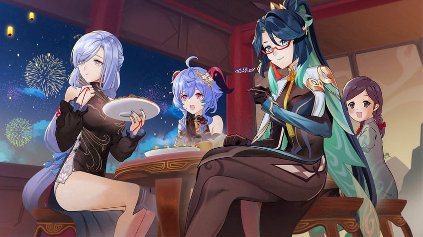 ganyu, xianyun, shenhe, and shuyu (genshin impact) drawn by mel_lumi