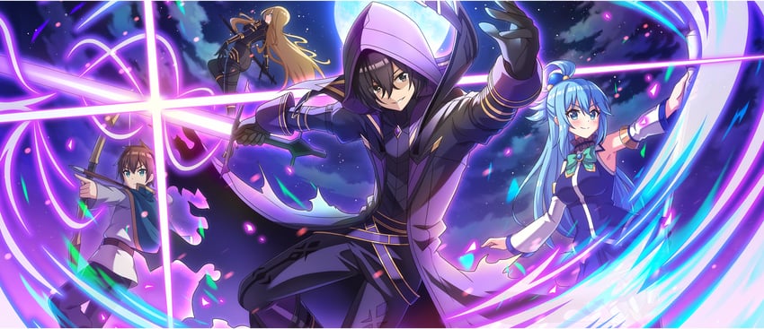 aqua, satou kazuma, alpha, cid kagenou, and shadow (kono subarashii sekai ni shukufuku wo! and 2 more)