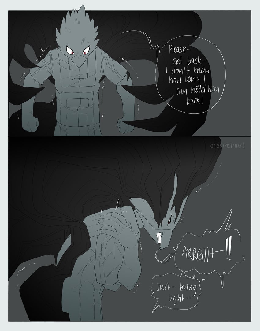 tokoyami fumikage and dark shadow (boku no hero academia) drawn by onesmolhurts