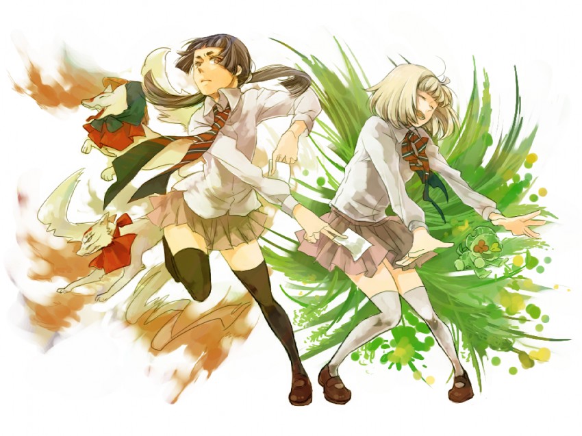 moriyama shiemi, kamiki izumo, nii, and byakko (ao no exorcist) drawn by yu611225