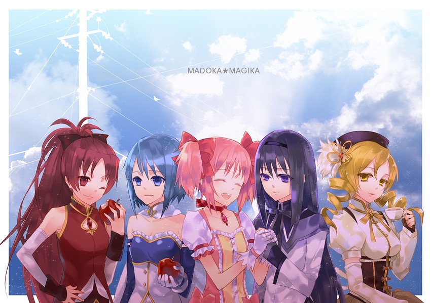 akemi homura, kaname madoka, miki sayaka, sakura kyoko, and tomoe mami (mahou shoujo madoka magica) drawn by midorigawa_akari