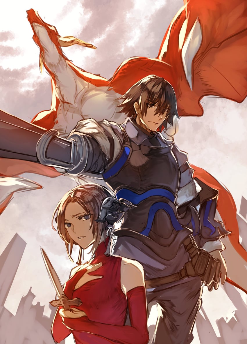 caim, angel, and furiae (drag-on dragoon and 1 more) drawn by kashia